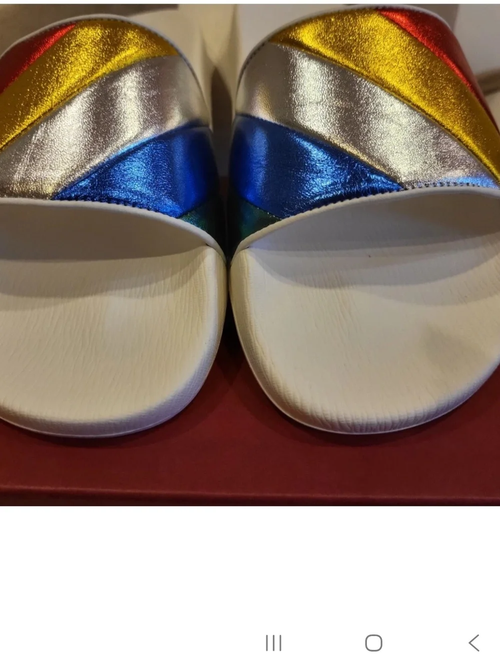 Salvatore Ferragamo Groove Multicolor Rainbow Leathr Metallic Slides Size 9M NWB